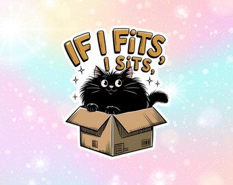 Autocollant en vinyle brillant résistant à l'eau, bouteille de boisson, coque de téléphone, sticker pour ordinateur portable, cadeau pour amoureux des chats, amoureux des animaux, chat dans une boîte