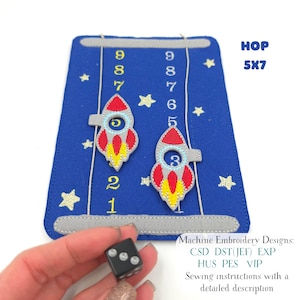 Space Rocket Race Board Game ITH Machine Embroidery Design, Math Counting Felt Game 5x7 Hoop, Space Quiet Book Page Digital Download