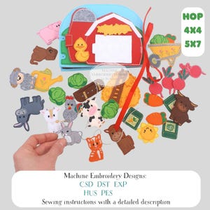 ITH Farm Quiet Book Page, Barn Finger Puppets, Cow Pig Chicken, Machine Embroidery Design 5x7, Montessori Baby Toy