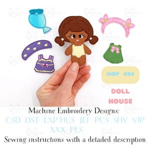 Dress Up Doll ITH Вышивка Дизайн и набор одежды, Выкройка куклы из фетра и бумаги, Тихая книга Игрушка Пяльцы 4x4 Цифровая загрузка