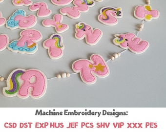 ITH Unicorn Alphabet Machine Embroidery Design Felt Learning Letters 4x4 Hoop Digital File Kids Educational ABC Toy Pattern