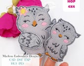 ITH Mama and Baby Owl Finger Puppets Machine Embroidery Design 4x4 Hoop Digital File Felt Forest Animal Toy Pattern Quiet Book Activity Set