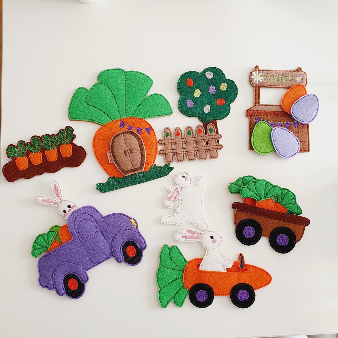 ITH Easter Bunny Felt Play Set Machine Embroidery Design 4x4 5x7 Hoop ...