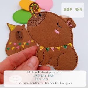 Capybara Finger Puppet Embroidery File: ITH Party Animal Toys (4x4 Hoop) (PDF Pattern