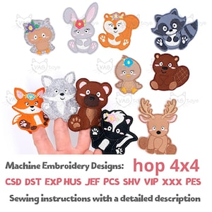 ITH Felt Woodland Animal Finger Puppet Set, 4x4 Embroidery Design (Digital Download)
