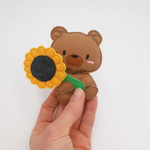 ITH Bear with Sunflower Embroidery Design, Stuffed Felt Animal Pattern (4x4 Hoop)