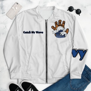 Catch My Wave White Unisex Bomber Jacket