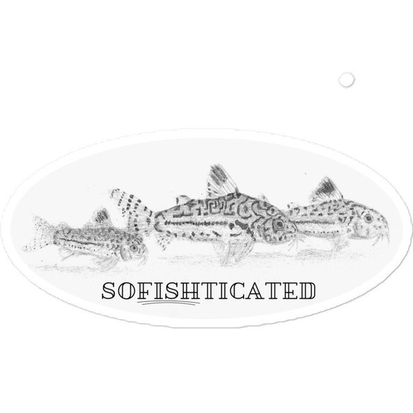 SoFISHticated fish pun - Realistic Cory Catfish (Corydora fish) Animal Sticker of Original Drawing for Laptop, Water Bottle, Book