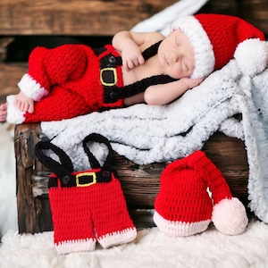 Christmas Baby Photography Props Christmas Cap Newborn Crochet Santa Claus Outfits Baby First Christmas Photo Props Newborn Christmas Photo