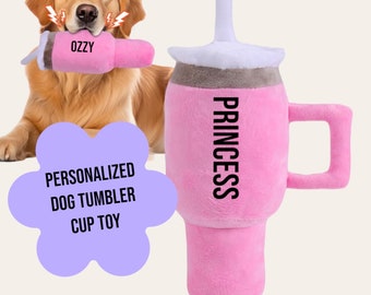 Dog Personalized Toy Cup with Name - Dog Stanley Tumbler Cup Toy - Custom Dog and  New Puppy Gift - Blue Pink Plush Tumbler Cup Novelty Pet