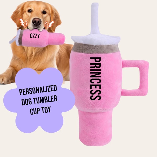 Dog Personalized Toy Cup with Name - Dog Stanley Tumbler Cup Toy - Custom Dog and  New Puppy Gift - Blue Pink Plush Tumbler Cup Novelty Pet