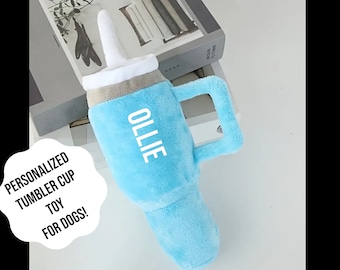 Dog Stanley Tumbler Cup Toy - Dog Toy Personalized with Name - Custom Dog New Puppy Gift - Blue Plush Tumbler Cup Novelty Pet