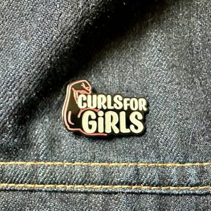 Funny Curls for Girls Enamel Pin, Gym Enamel Pin, Workout Lapel Pin, Fitness Pin, Exercise Gift