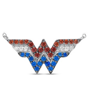 Wonder Women Symbol Pendant: Garnet, Sapphire & Lab Diamond, Sterling Silver