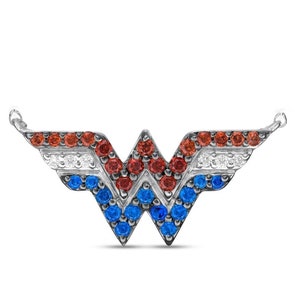 Wonder Women Collection 0.40 CT White, Garnet & Blue Sapphire Lab Diamond Pendant 14K White Gold Finish Pendant Symbol Pendant Gifts For Her