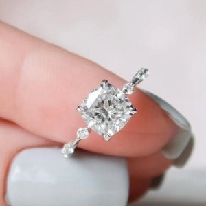 1.5 Carat Cushion Cut Sterling Silver Engagement Ring
