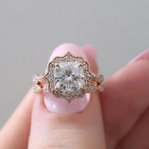 Rose Gold Finish Diamond Engagement Bridal Set 2 PCs Wedding Ring Set For Bridal 2 CT Cushion Cut Halo Ring Set Anniversary Ring Set