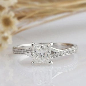 Princess Cut gesimuleerde diamanten verlovingsring - solitaire sterlingzilver