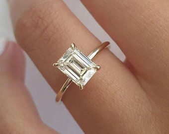 2.5 Carat Emerald Cut Simulated Diamond Ring, Sterling Silver Solitaire