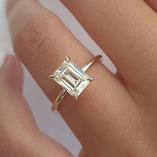 2.5 Carat Emerald Cut Diamond Engagement Ring, Solitaire Ring, Wedding Anniversary Ring, Emerald Cut Ring, Yellow Gold Plated Ring