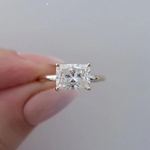 East West Diamond 2 CT Radiant Cut Engagement Ring Sterling Silver Engagement Ring Radiant Diamond Wedding Ring Radiant Cut Anniversary Ring