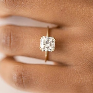 2 CT Asscher Cut Solitaire Ring: Yellow Gold Plated Sterling Silver