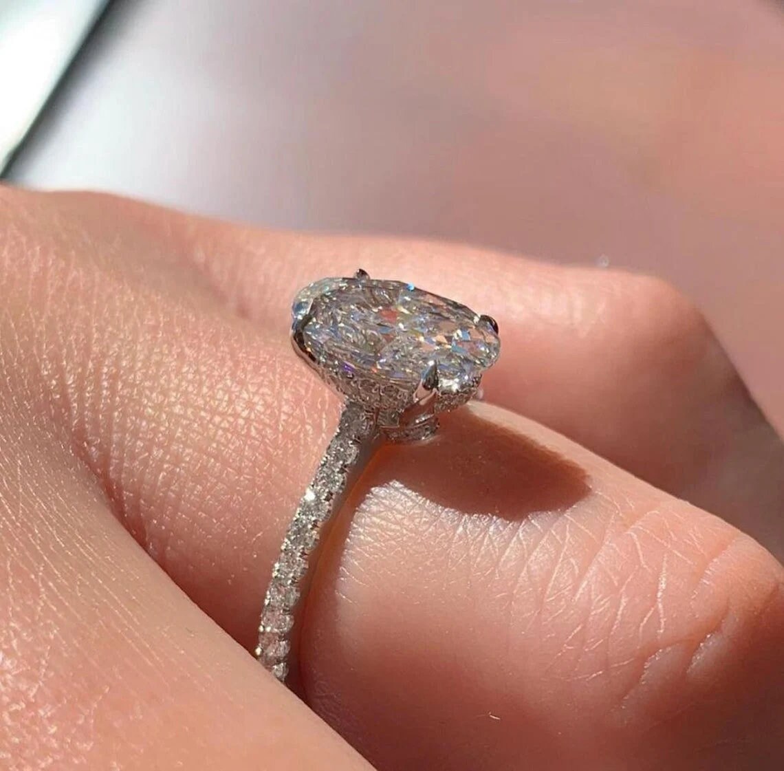 Oval Cut Simulated Diamond Engagement Ring: 925 Sterling Silver Hidden Halo  - Etsy