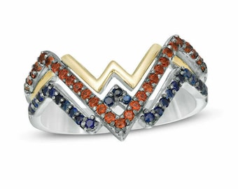 Garnet & Sapphire Ring: Wonder Women Inspired Sterling Silver Promise Ring