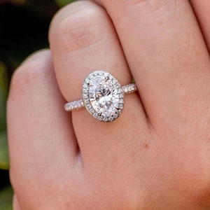 2.0 CT Oval Halo Ring: Simulated Diamond, Sterling Silver Promise Ring