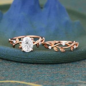 Moissanite Twig Ring Set: Rose Gold Sterling Silver Anniversary Ring