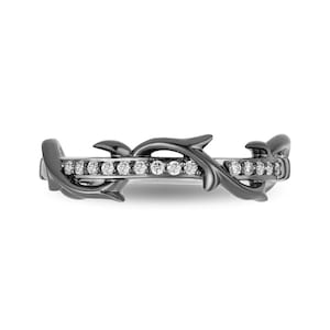 Maleficent Thorn Band Ring: 0.1 CT Simulated Diamond, 925 Sterling Silver