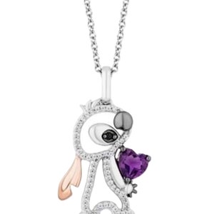 Lilo & Stitch Halskette: Herz Amethyst, Diamant, 925 Sterling Silber-Anhänger