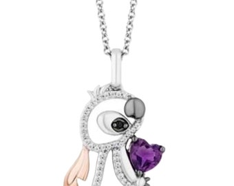 Lilo & Stitch Halskette: Herz Amethyst, Diamant, 925 Sterling Silber-Anhänger