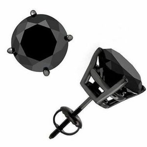 Clous d'oreilles en moissanite et diamants solitaires ronds en onyx noir, clous de fiançailles pour mariage en diamant sur fond vissé, diamant noir ou moissanite.
