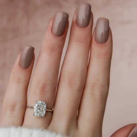 4 CT Elongated Cushion Diamond Engagement Ring Low Profile