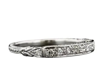 Vintage Art Deco Diamond Wedding Band: Sterling Silver Eternity Ring