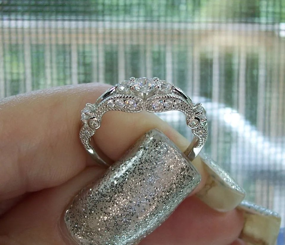 Bague Ancienne Jonc Alliance Art Nouveau En Métal Argenté - Taille 54