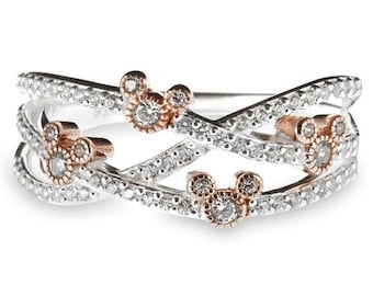 Mickey Mouse Crisscross Ring: Studded 925 Sterling Silver Icons