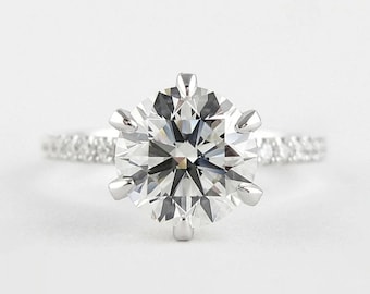 Anillo De Compromiso Plata De Ley 925 Con Diamante Simulado 2 Quilates - Diseño Floral Halo, Regalo Mujer, Caja Incluida