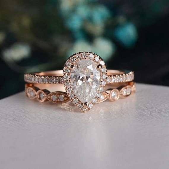 Halo Engagement Bridal Set 2 CT Diamond Engagement Ring Set - Etsy