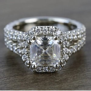 Asscher Cut 2.10 CT Simulated Diamond Sterling Silver Halo Engagement Ring