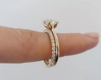 1.8 CT Round Diamond Engagement Ring Set, Minimalist Wedding Ring Set, Diamond Engagement Ring, Yello Gold Finish Womens Ring Set