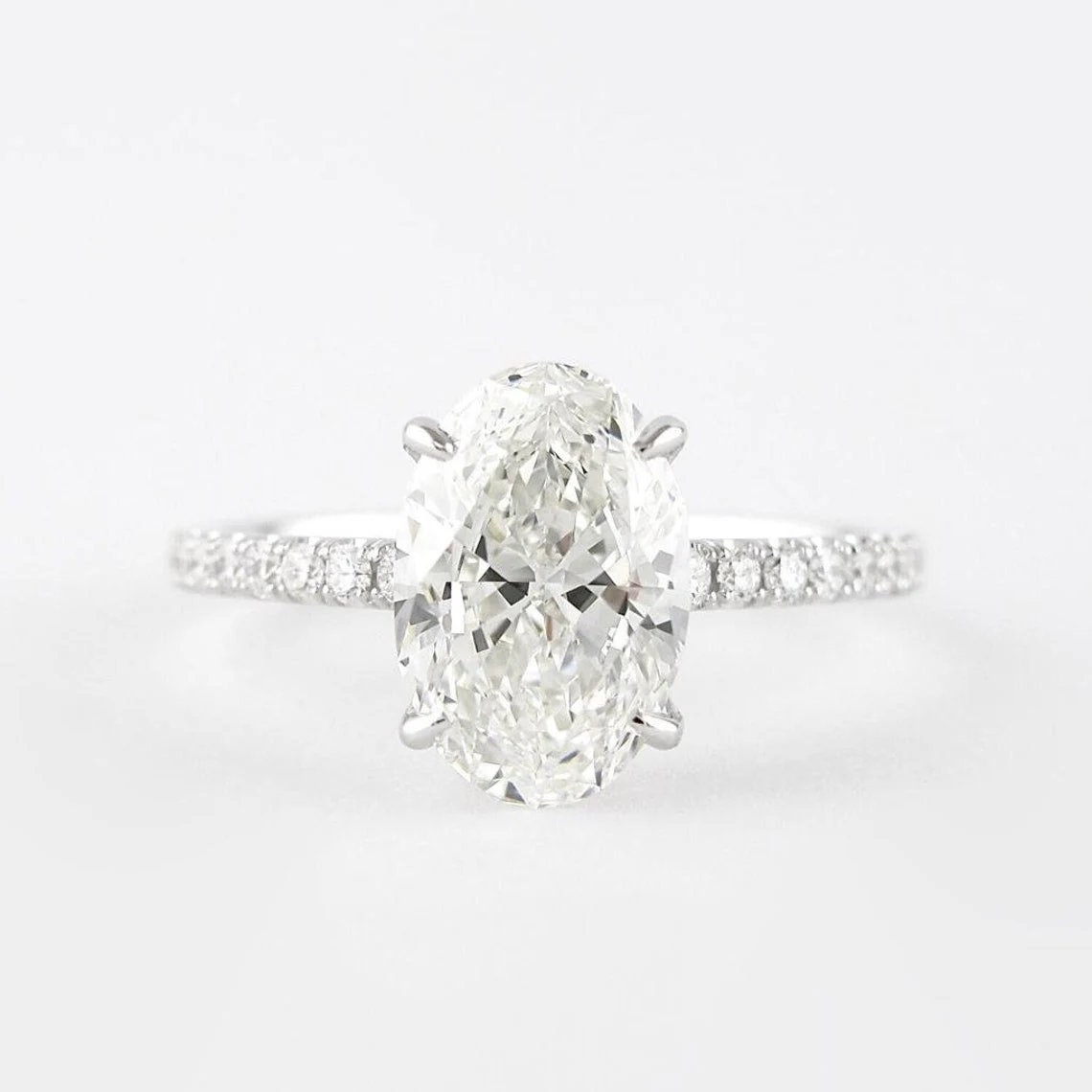 Oval Cut Simulated Diamond Engagement Ring: 925 Sterling Silver Hidden Halo  - Etsy