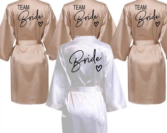 Wedding Party Team Bride Robe With Black Letters Kimono Satin Bridesmaid Personalized Bathrobe Bridal Party