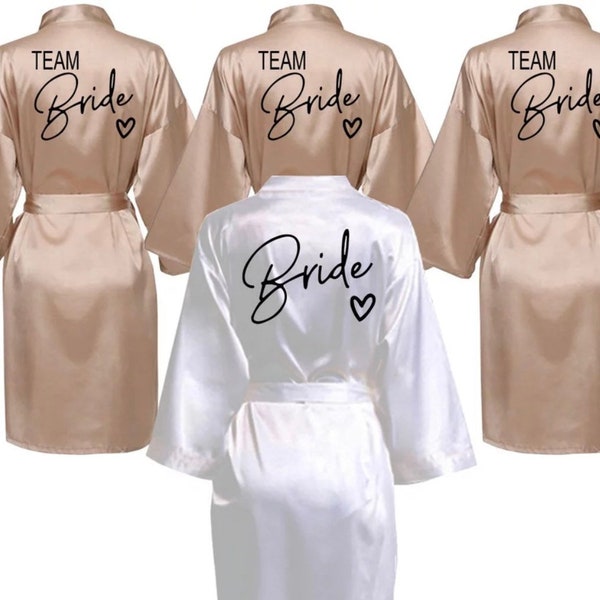 Wedding Party Team Bride Robe With Black Letters Kimono Satin Bridesmaid Personalized Bathrobe Bridal Party