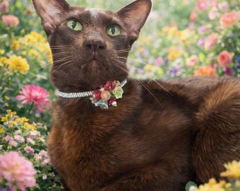 Starlight Posy Cat Collar – Rhinestone Rope with Floral Centrepiece