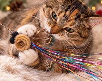 Christmas Cat Gift - Tinsel Bum: Chenille Cat Toy with Feather Wings