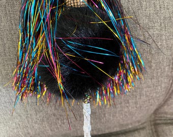 Shimmy Lurex Cat Wand Toy: Faux Rabbit Ball, Beads & Glitter