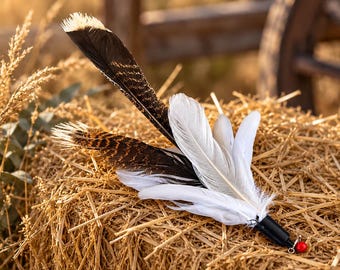 Turkey Feather Cat Toy Teaser Attachment, Turkey in the Straw
