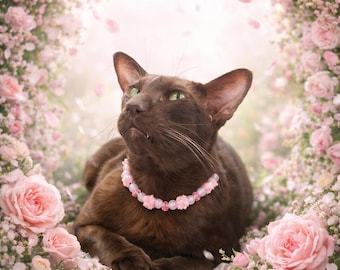 Pink Petal Sparkle Cat Collar – Crystal & Resin Flower Collar